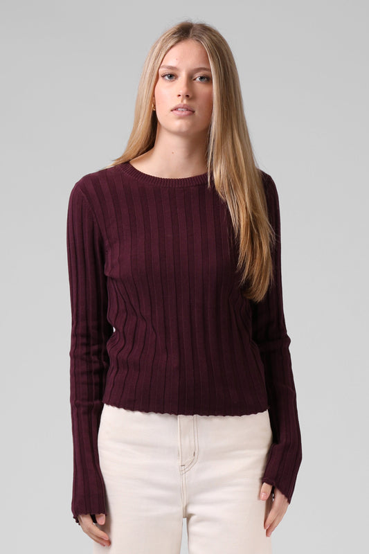 RPM WIDE KNIT LS TOP - PLUM - THE VOGUE STORE