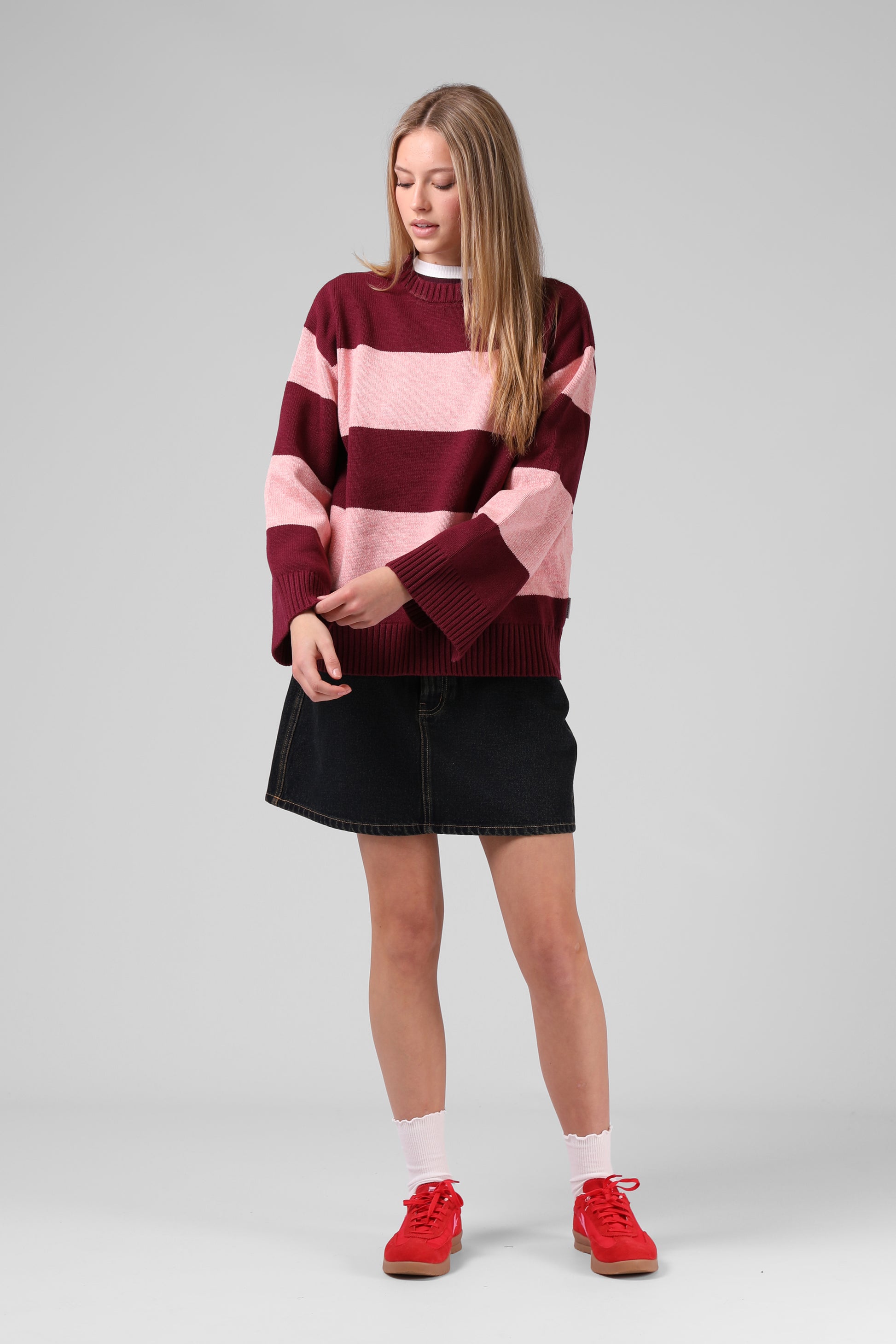 RPM GEORGIA STRIPE KNIT - PLUM/PINK - THE VOGUE STORE