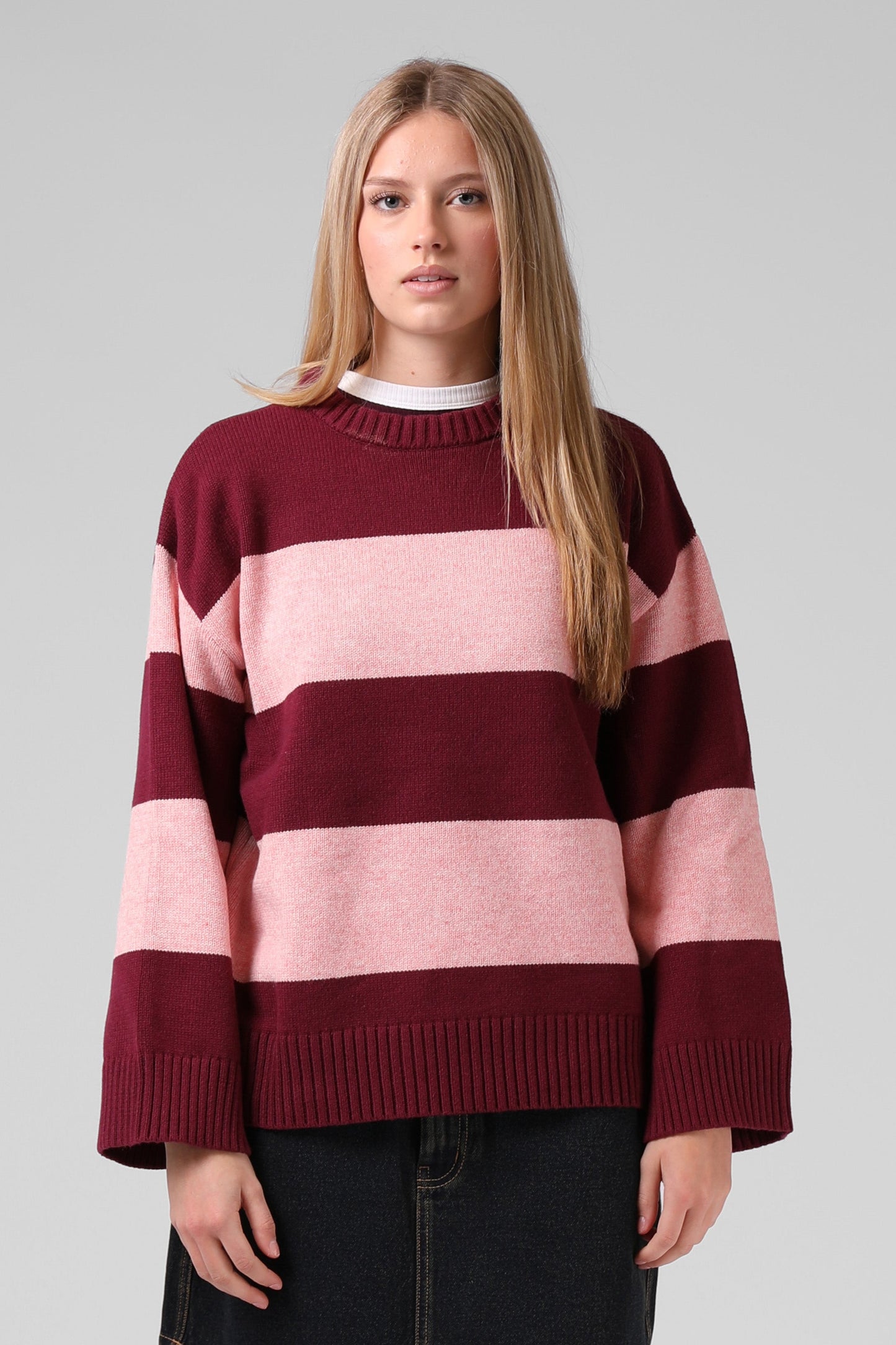 RPM GEORGIA STRIPE KNIT - PLUM/PINK - THE VOGUE STORE