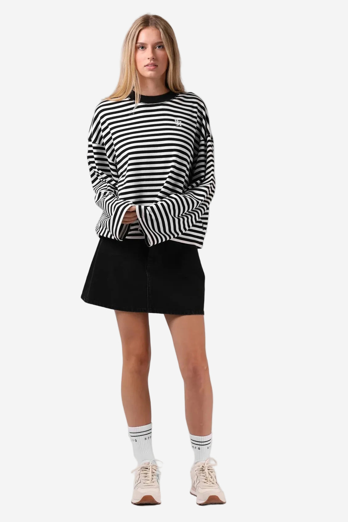 RPM OLIVE LS TEE - BW STRIPE - THE VOGUE STORE