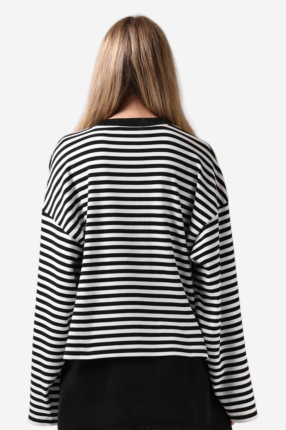 RPM OLIVE LS TEE - BW STRIPE - THE VOGUE STORE