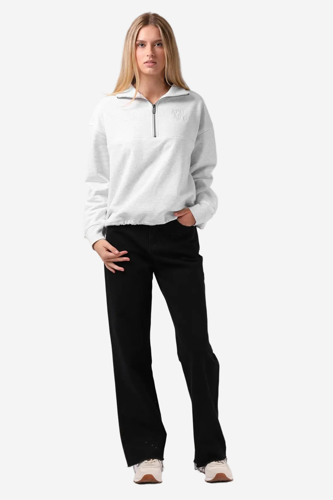 RPM 1/4 ZIP SWEATER - WHITE MARL - THE VOGUE STORE