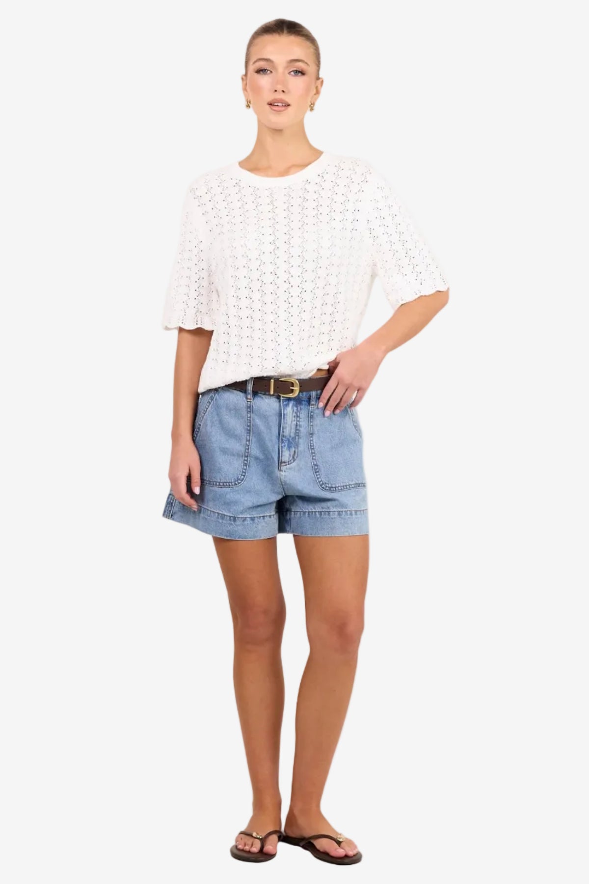 IVY + JACK DAINTY IVORY POINTELLE CROCHET KNIT TEE - THE VOGUE STORE