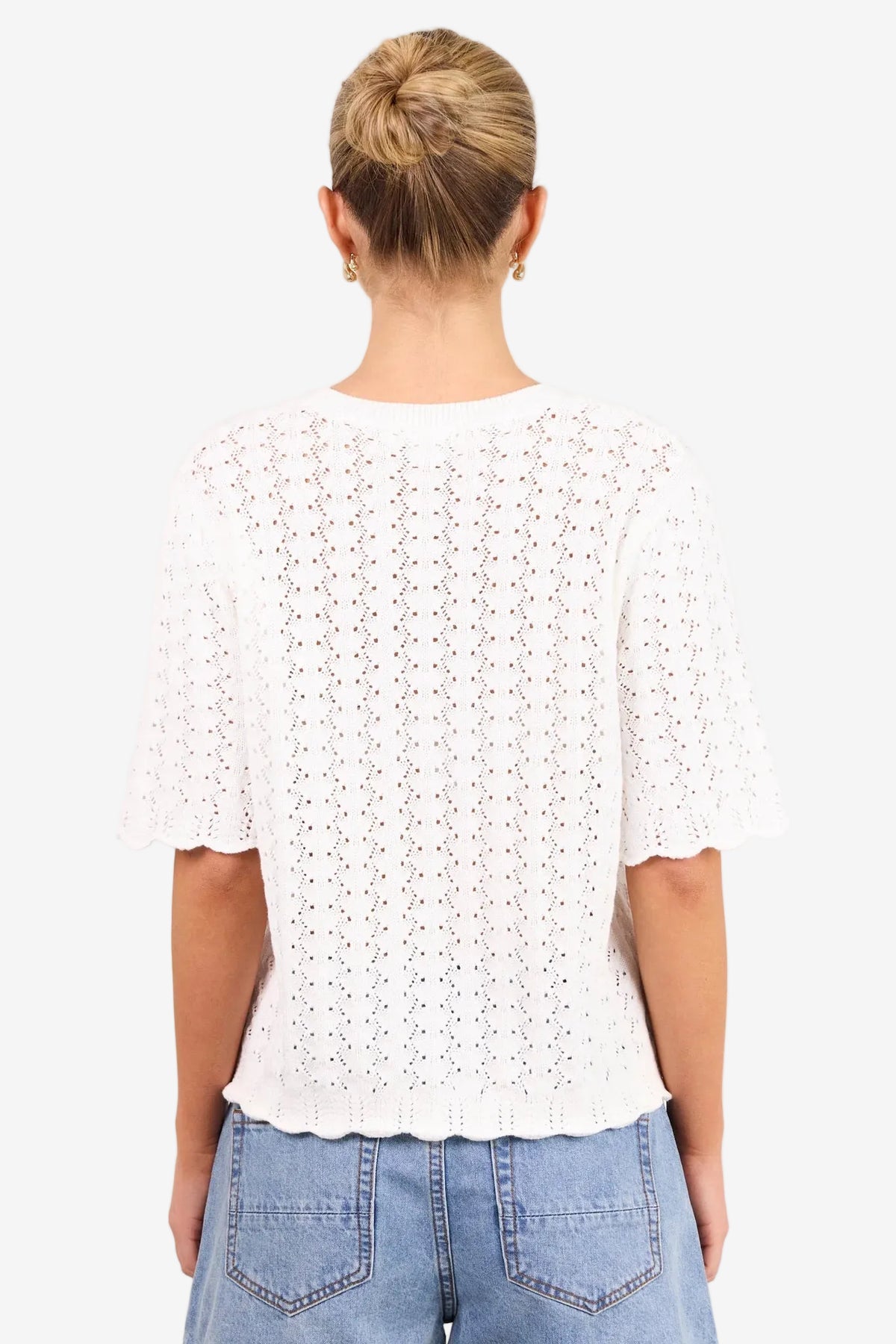IVY + JACK DAINTY IVORY POINTELLE CROCHET KNIT TEE - THE VOGUE STORE