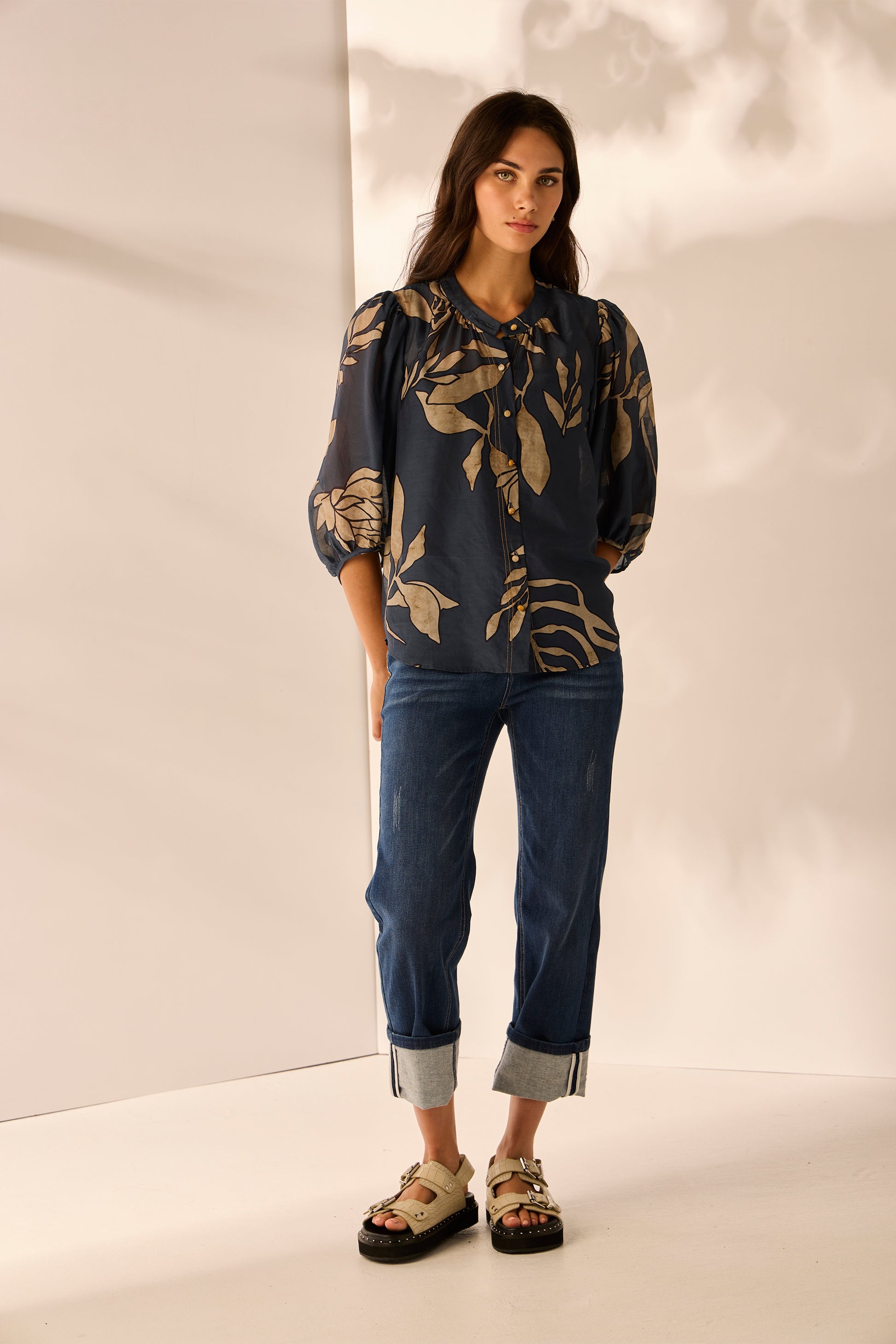 LANIA CHINO SHIRT - STEEL - THE VOGUE STORE