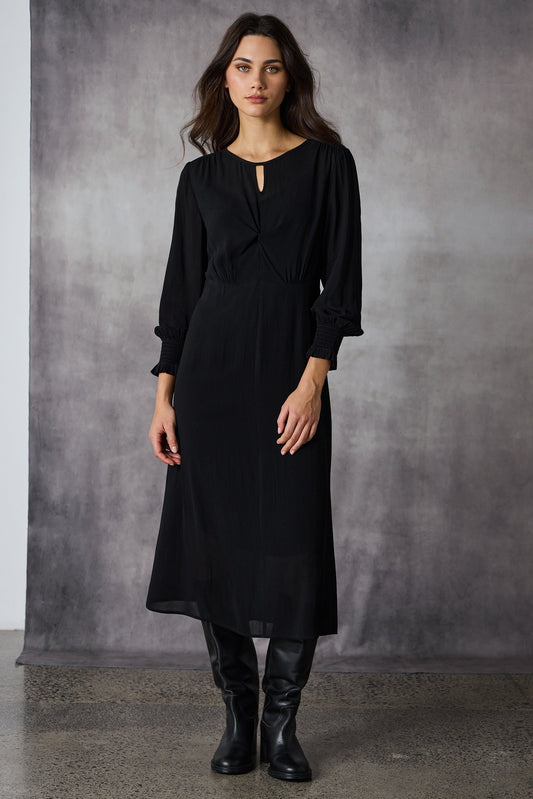 LANIA SHADOW DRESS - BLACK - THE VOGUE STORE