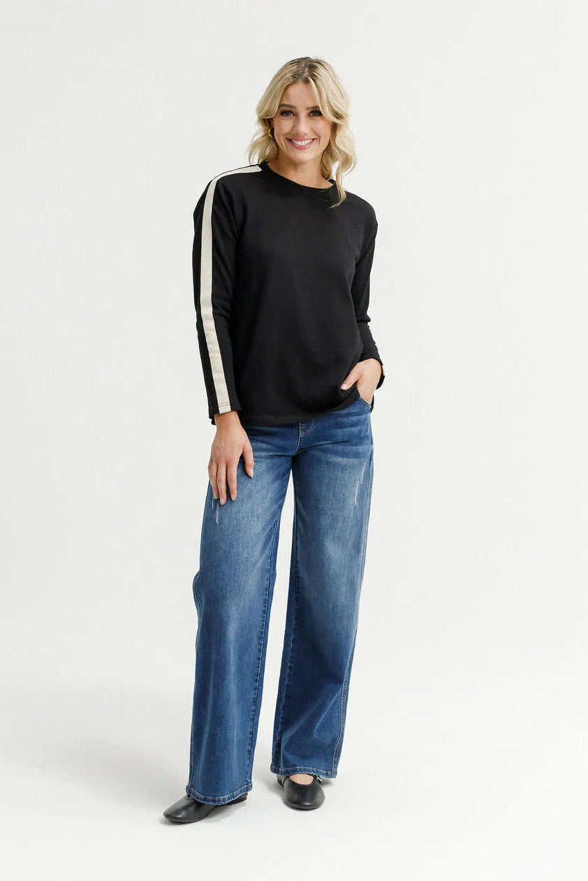 HOMELEE LONG SLEEVE CHRIS TEE - BLACK & SAND - THE VOGUE STORE