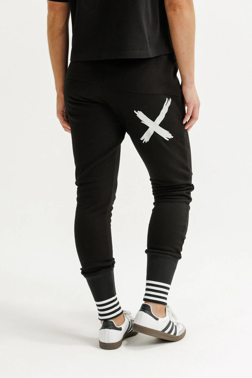 HOMELEE ALPINE APARTMENT PANTS - BLACK/SILVER X STRIPED CUFFS - THE VOGUE STORE