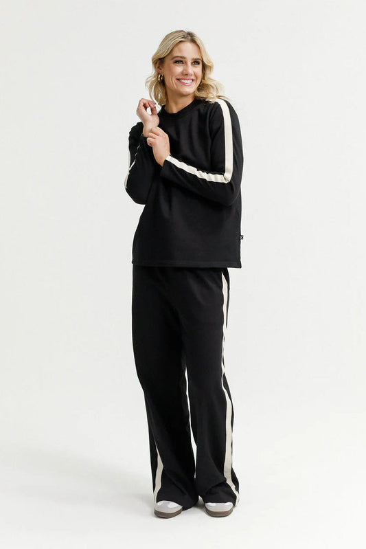 HOMELEE LONG SLEEVE CHRIS TEE - BLACK & SAND - THE VOGUE STORE