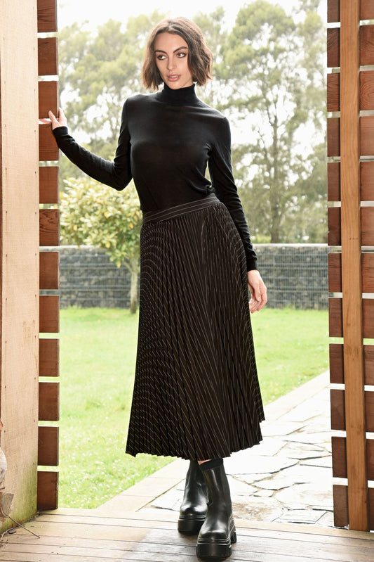 COOPER TAKE A PLEAT SKIRT - BLACK PINSTRIPE - THE VOGUE STORE
