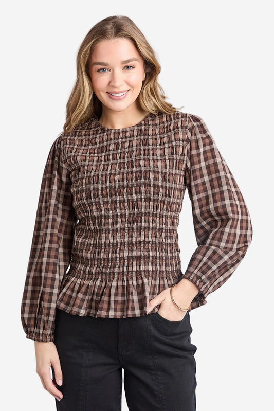FOXWOOD COCO CHECK TOP - COFFEE CHECK - THE VOGUE STORE