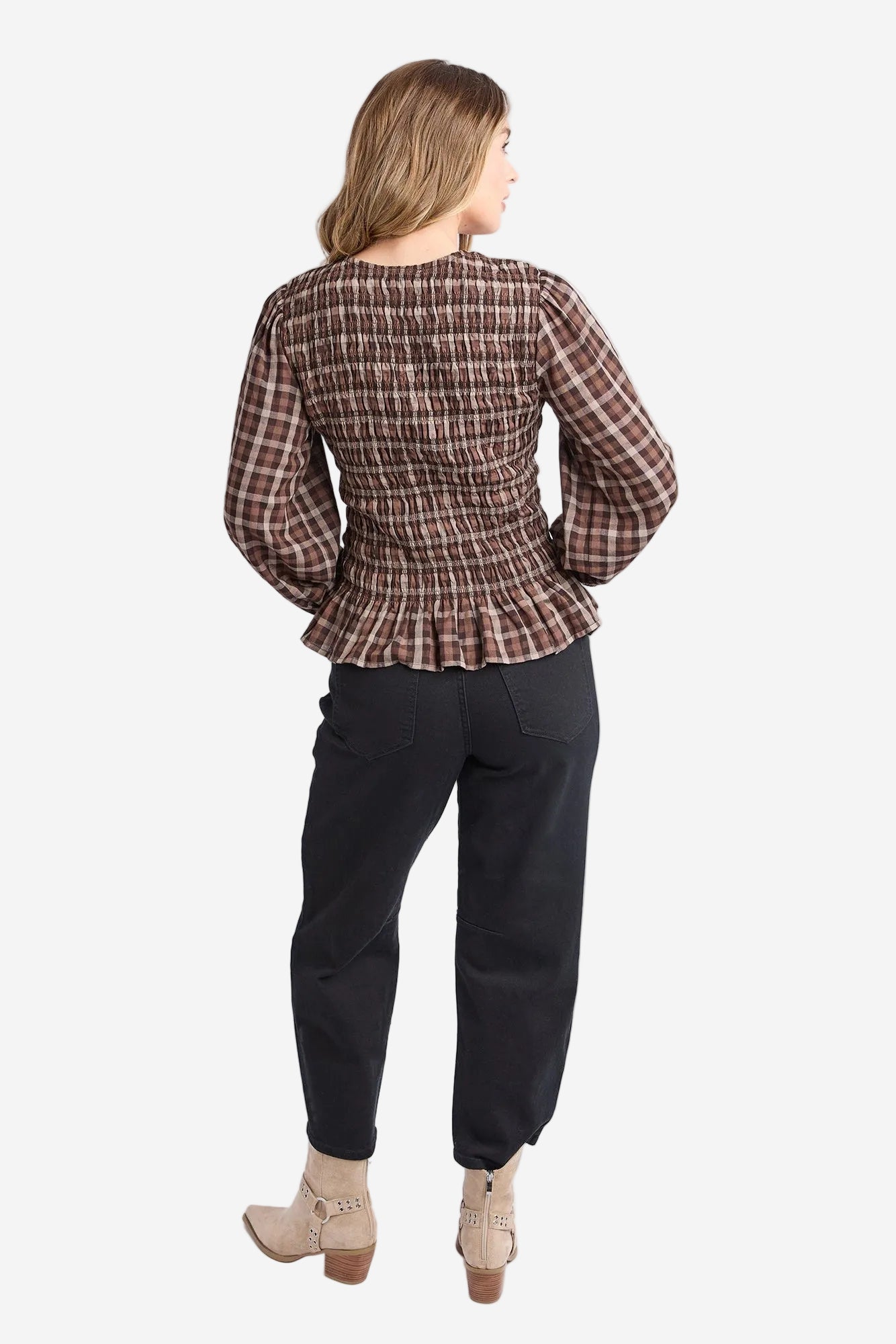 FOXWOOD COCO CHECK TOP - COFFEE CHECK - THE VOGUE STORE