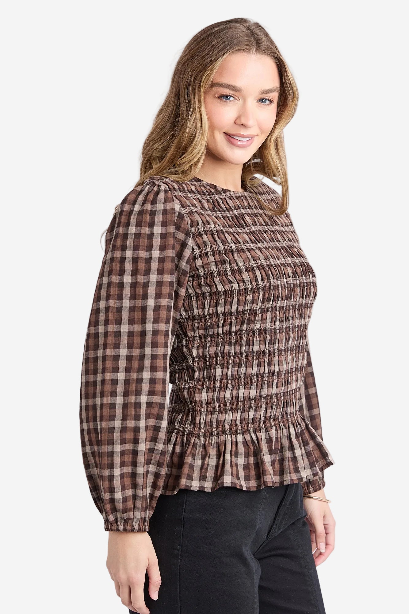 FOXWOOD COCO CHECK TOP - COFFEE CHECK - THE VOGUE STORE