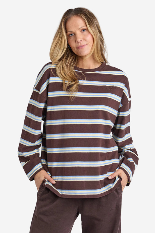 FOXWOOD HARPER L/S TEE - COFFEE MULTI STRIPE - THE VOGUE STORE