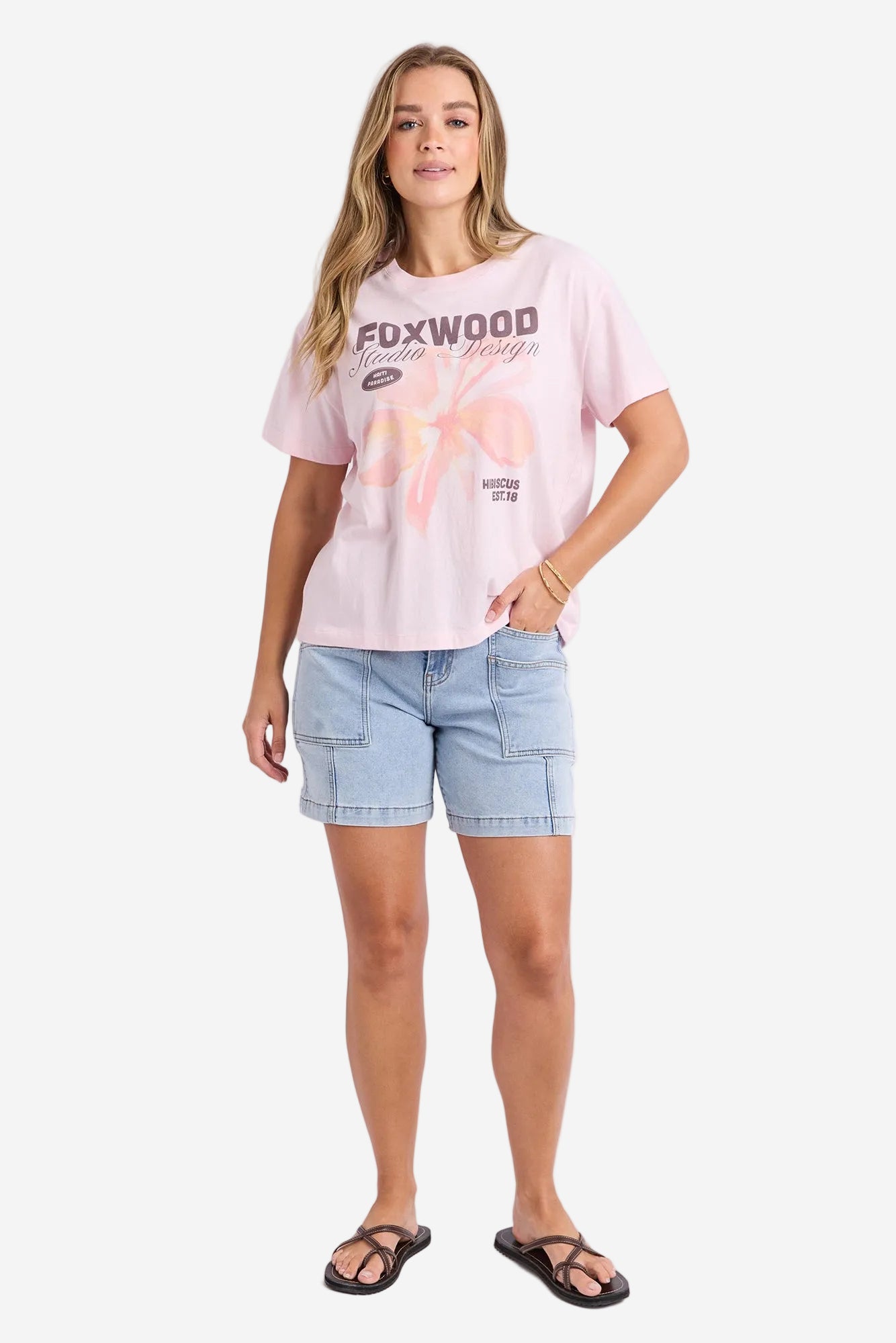 FOXWOOD HIBISCUS TEE - LIGHT PINK - THE VOGUE STORE