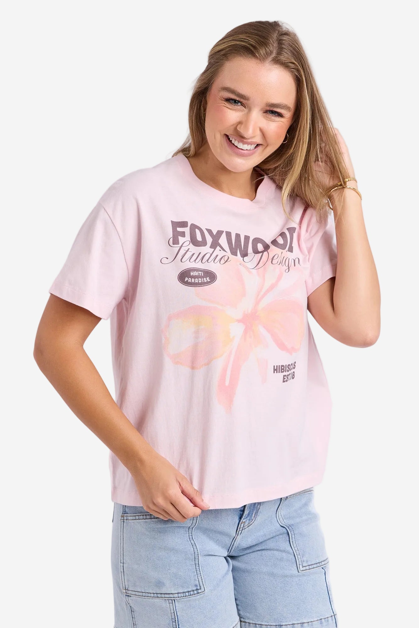 FOXWOOD HIBISCUS TEE - LIGHT PINK - THE VOGUE STORE