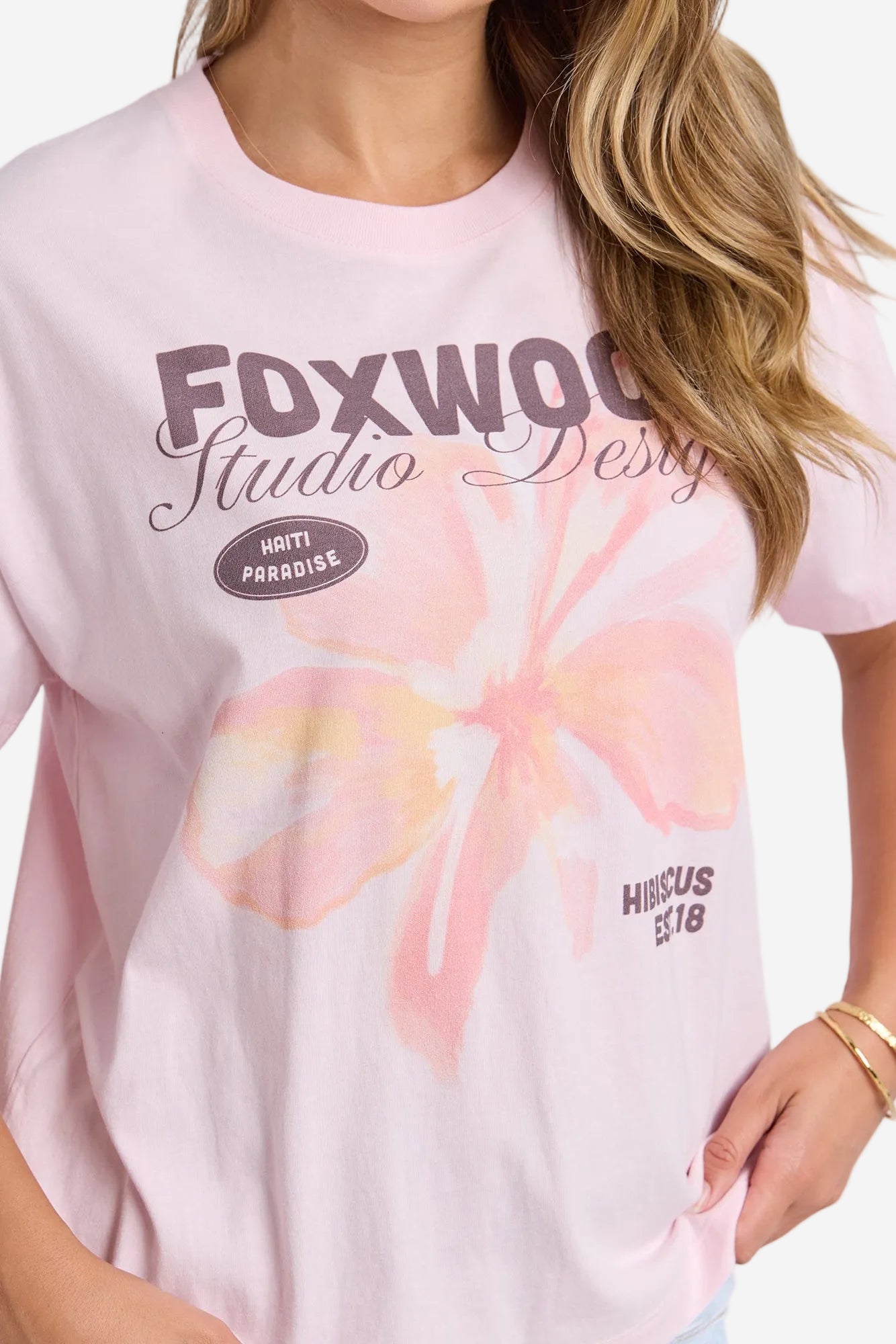 FOXWOOD HIBISCUS TEE - LIGHT PINK - THE VOGUE STORE