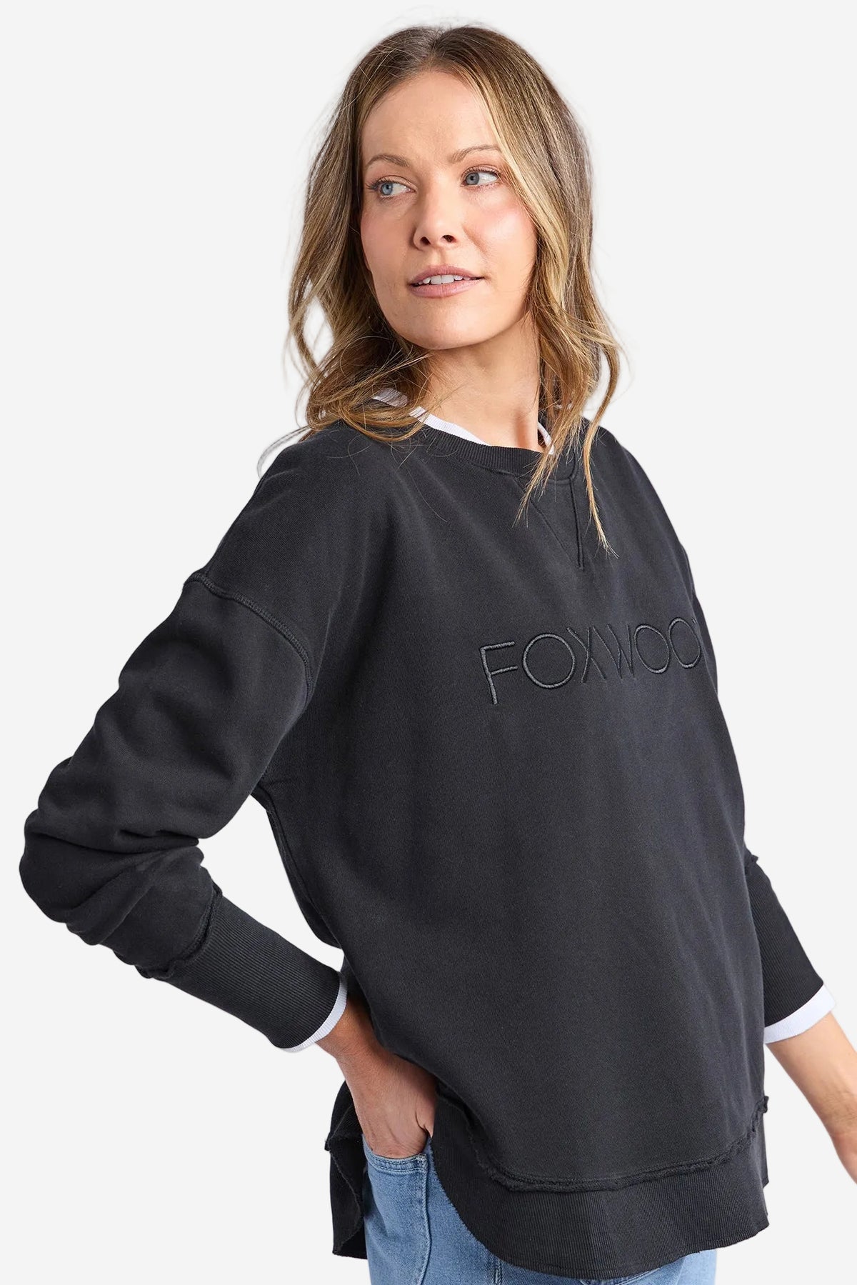 FOXWOOD SIMPLIFIED CREW - BLACK ON BLACK - THE VOGUE STORE