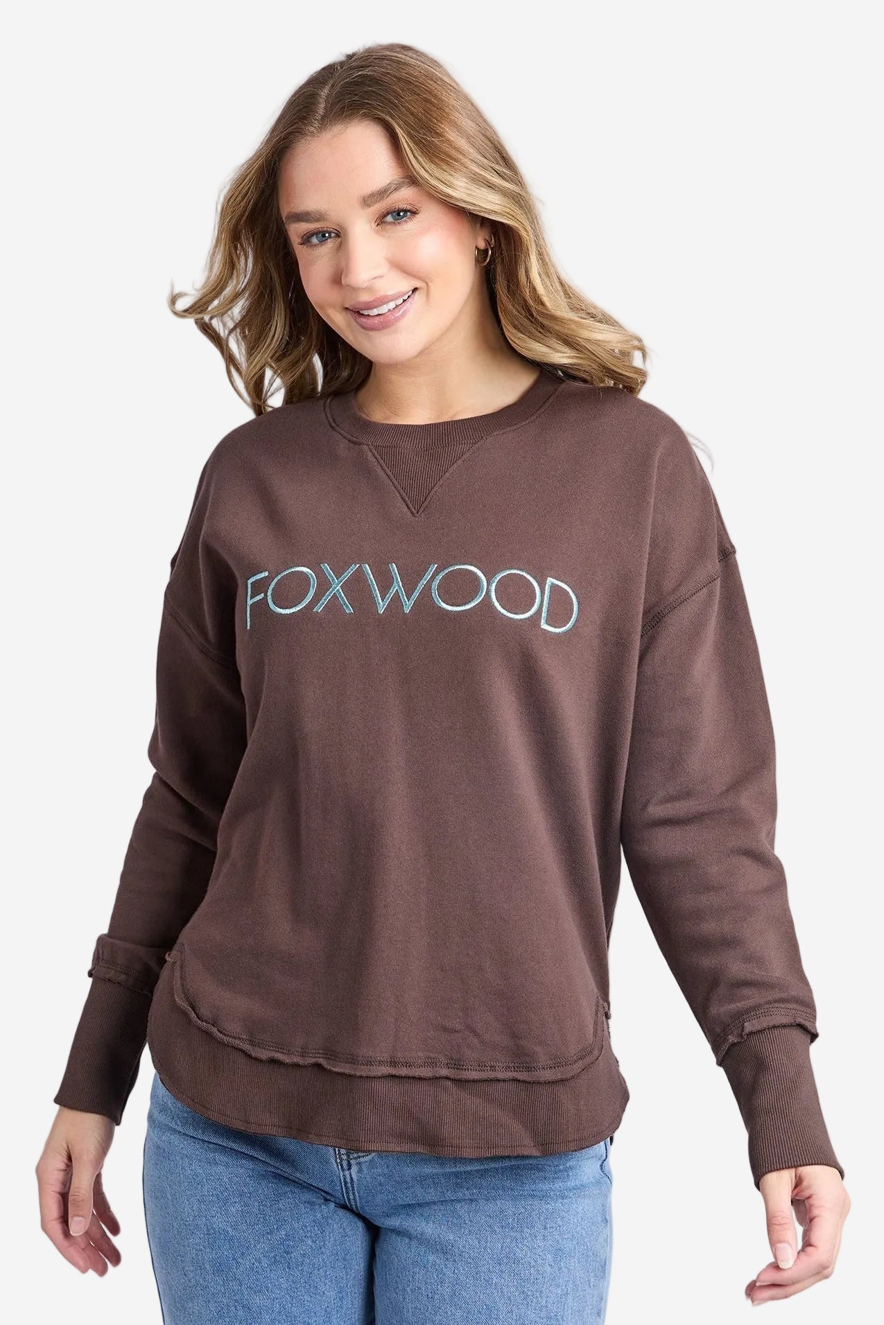 FOXWOOD SIMPLIFIED METALLIC CREW - COFFEE / LIGHT BLUE - THE VOGUE STORE