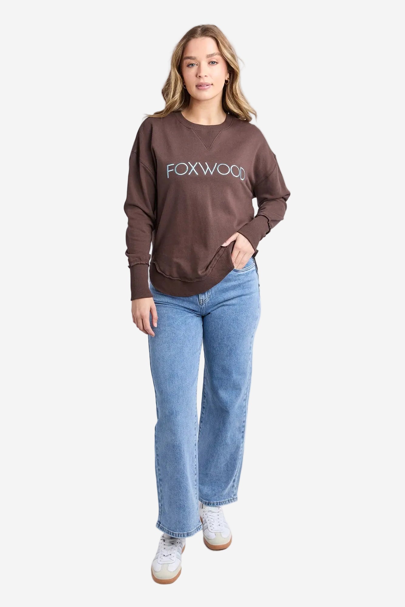 FOXWOOD SIMPLIFIED METALLIC CREW - COFFEE / LIGHT BLUE - THE VOGUE STORE