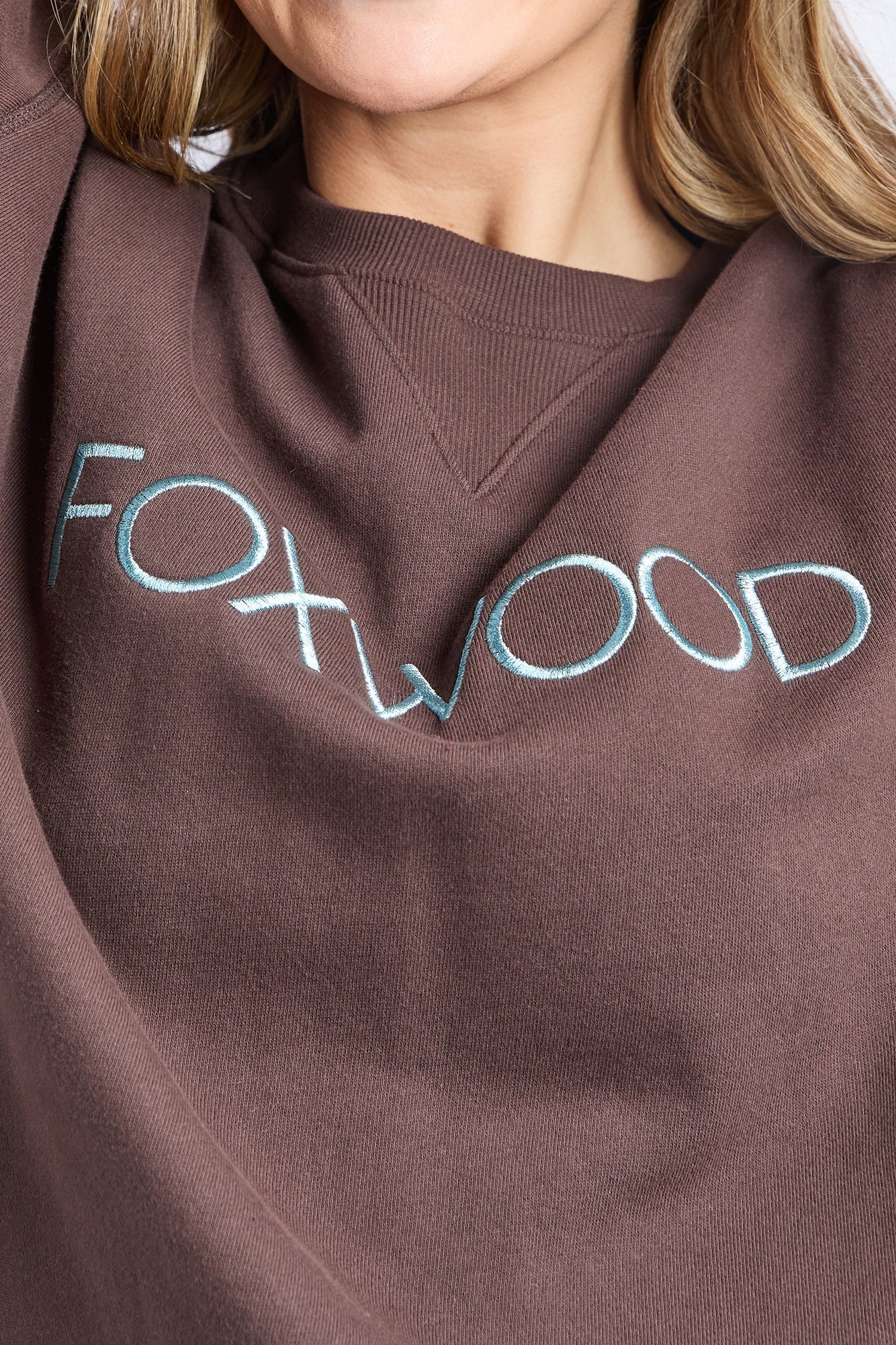 FOXWOOD SIMPLIFIED METALLIC CREW - COFFEE / LIGHT BLUE - THE VOGUE STORE