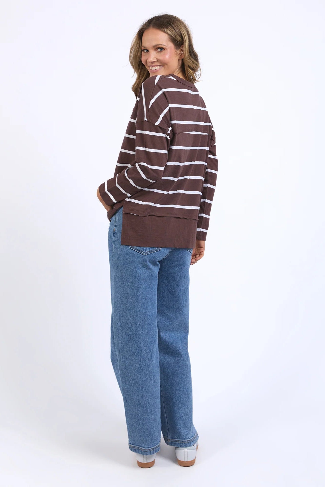 FOXWOOD JAYNE STRIPE THROW ON TOP - CHOCOLATE/WHITE STRIPE - THE VOGUE STORE