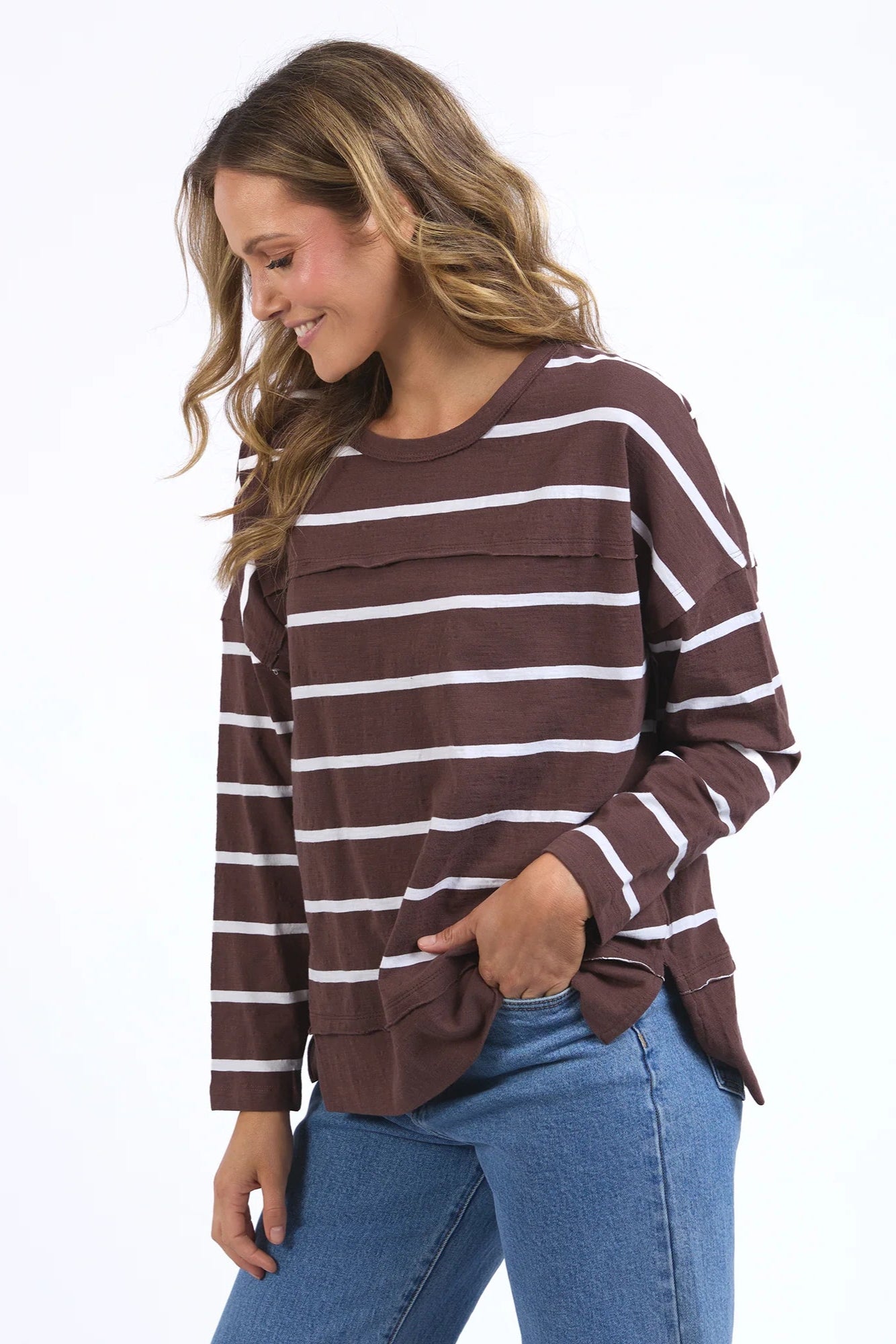 FOXWOOD JAYNE STRIPE THROW ON TOP - CHOCOLATE/WHITE STRIPE - THE VOGUE STORE