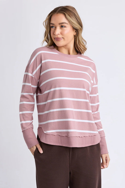 FOXWOOD FARRAH STRIPE LONG SLEEVE - WOODROSE/WHITE STRIPE - THE VOGUE STORE