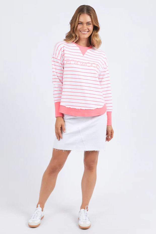 FOXWOOD SIMPLIFIED CREW - STRIPE NEON PINK - THE VOGUE STORE