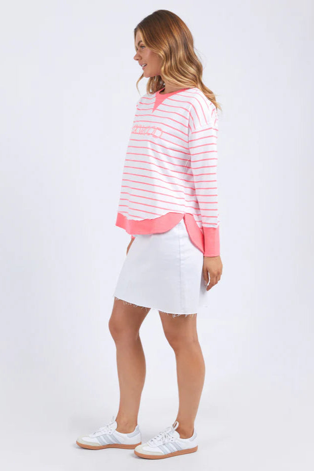 FOXWOOD SIMPLIFIED CREW - STRIPE NEON PINK - THE VOGUE STORE