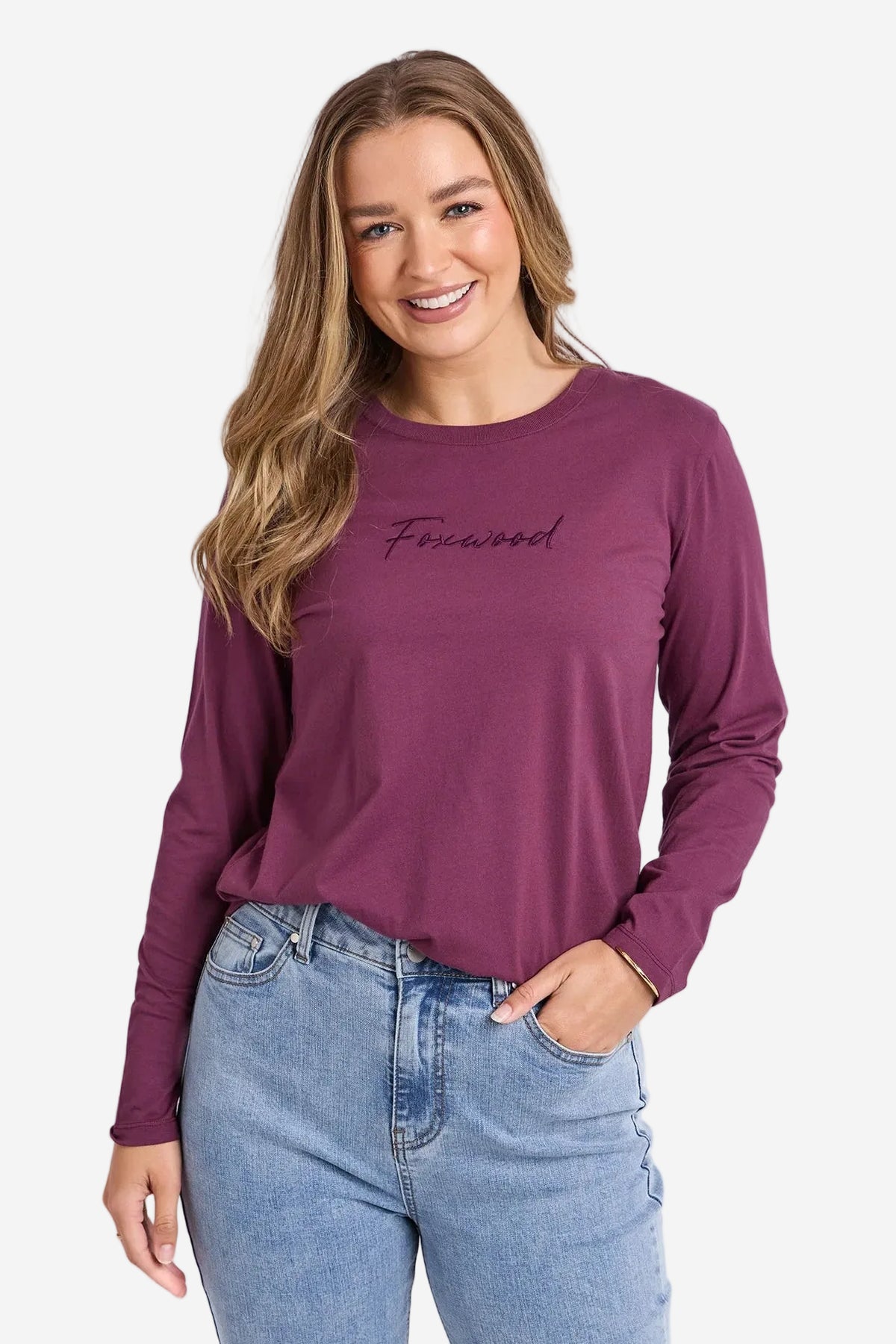 FOXWOOD SIGNATURE LONG SLEEVE TEE - PLUM - THE VOGUE STORE