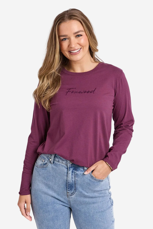 FOXWOOD SIGNATURE LONG SLEEVE TEE - PLUM - THE VOGUE STORE