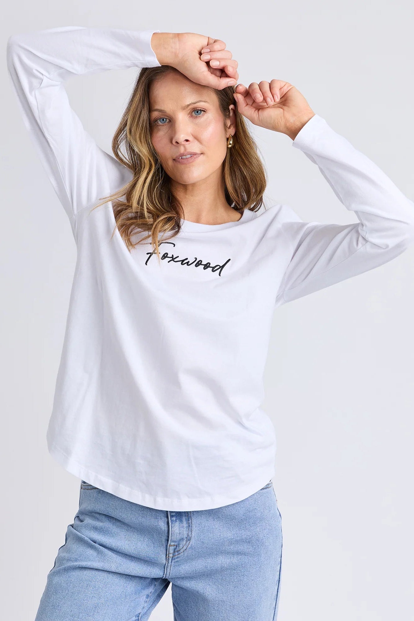 FOXWOOD SIGNATURE LONG SLEEVE TEE - WHITE - THE VOGUE STORE