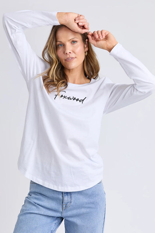 FOXWOOD SIGNATURE LONG SLEEVE TEE - WHITE - THE VOGUE STORE