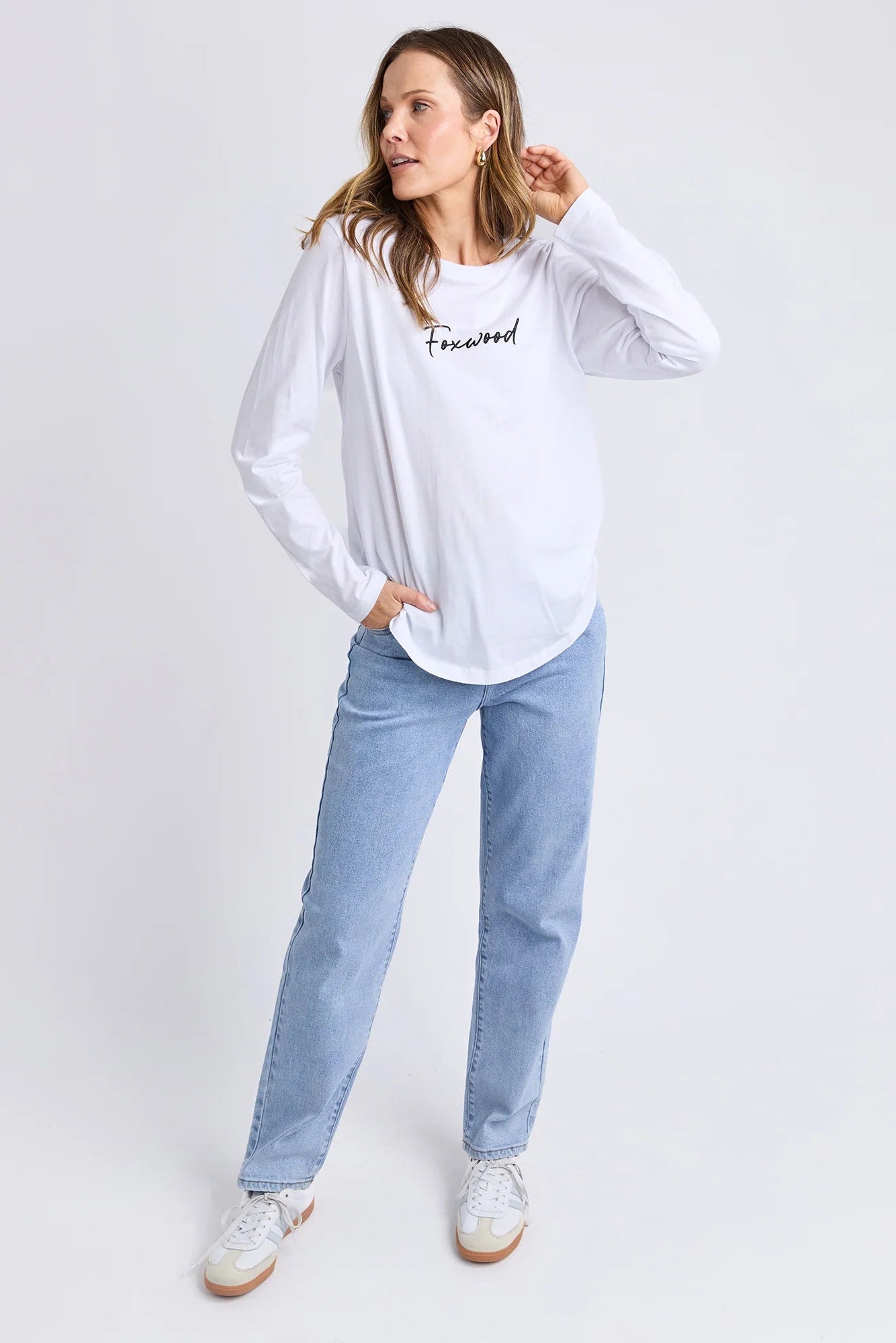 FOXWOOD SIGNATURE LONG SLEEVE TEE - WHITE - THE VOGUE STORE