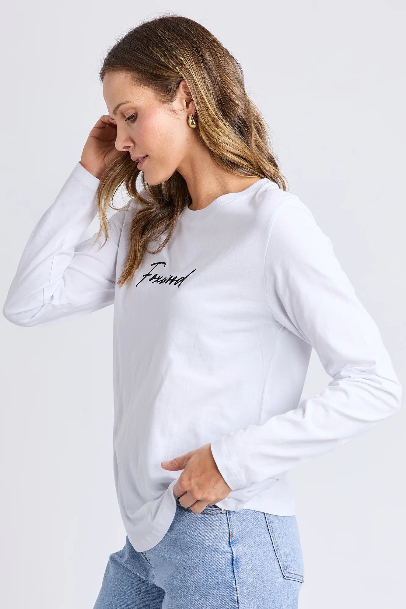 FOXWOOD SIGNATURE LONG SLEEVE TEE - WHITE - THE VOGUE STORE