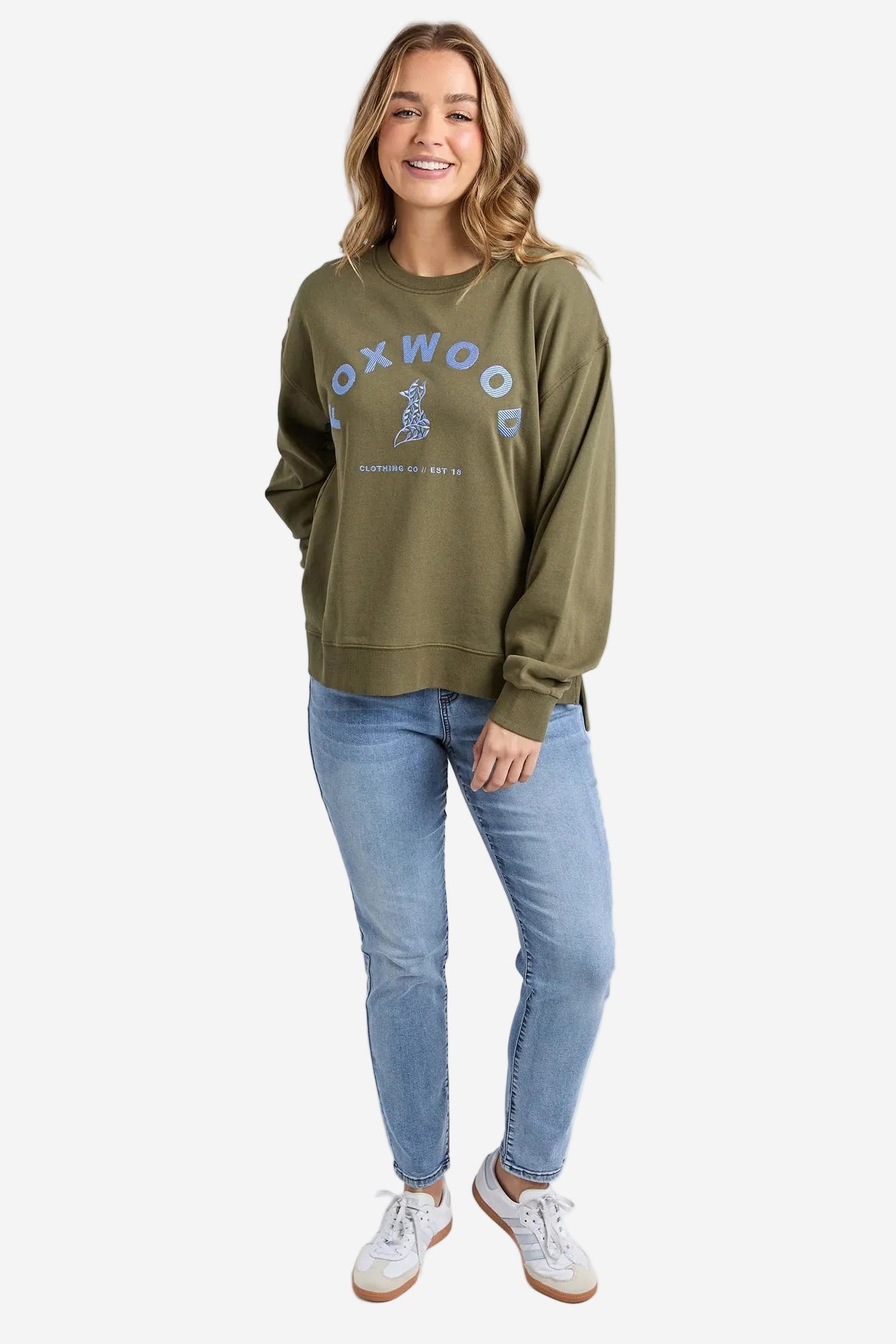 FOXWOOD EFFORTLESS CONTRAST CREW - MOSS - THE VOGUE STORE