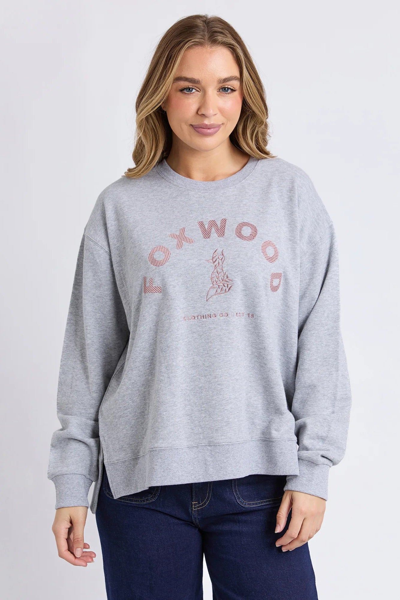 FOXWOOD EFFORTLESS CONTRAST CREW - GREY MARLE - THE VOGUE STORE