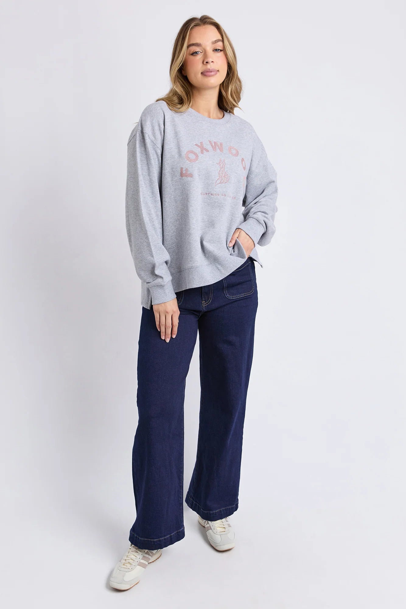 FOXWOOD EFFORTLESS CONTRAST CREW - GREY MARLE - THE VOGUE STORE