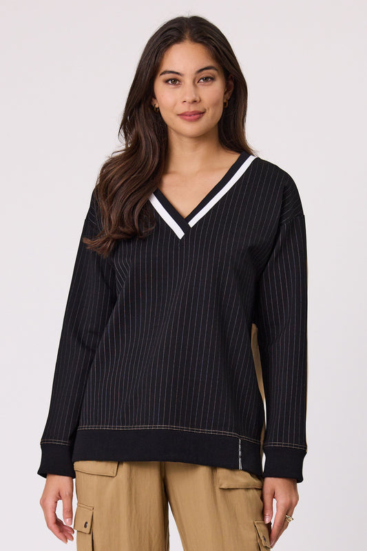 DESIGN NATION ATLAS SWEATER - BLACK/SAND - THE VOGUE STORE