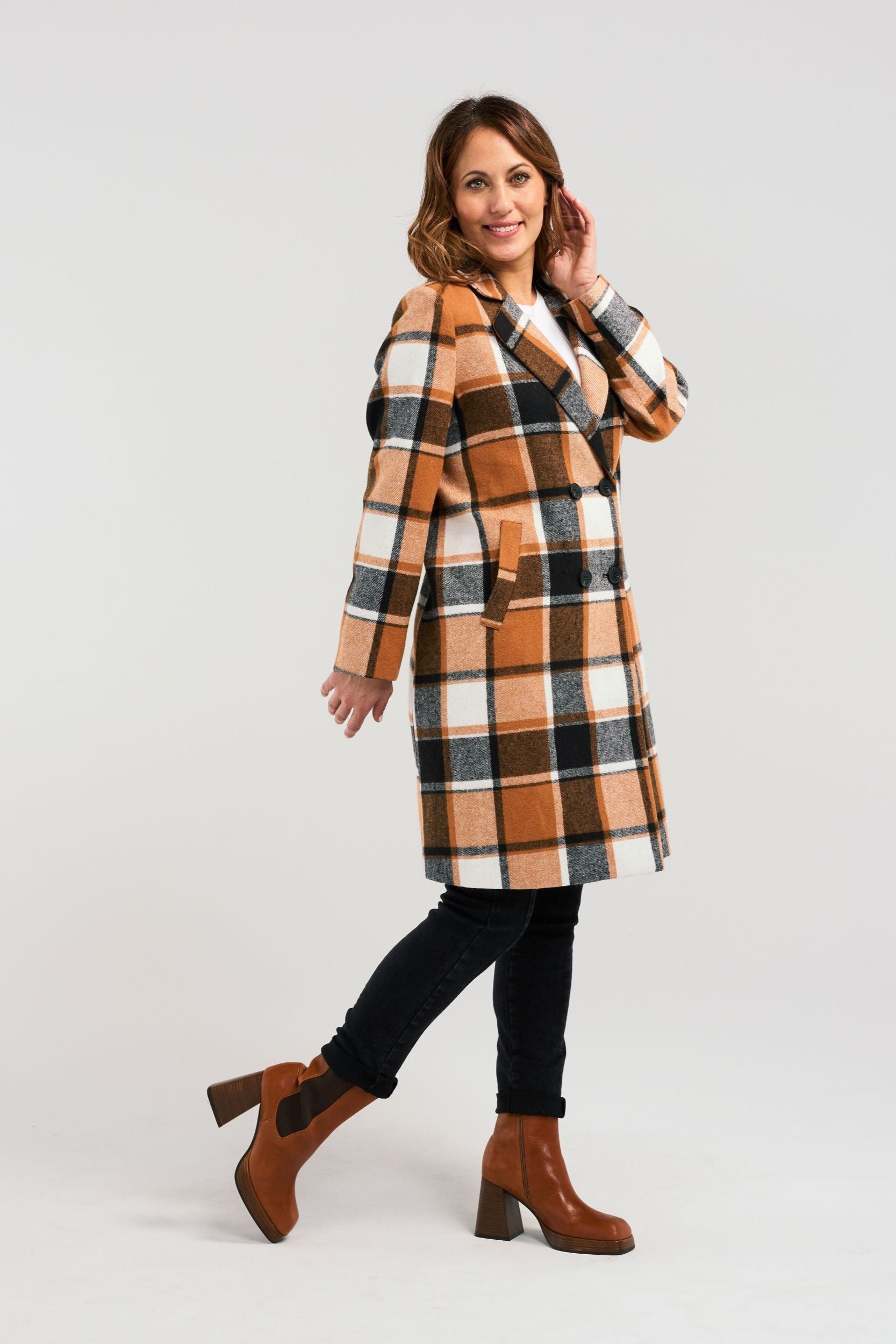 ZAFINA FELIX COAT - ORANGE PLAID - THE VOGUE STORE