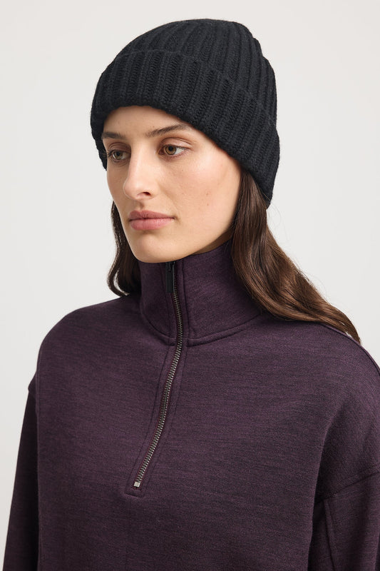 TOORALLIE CHUNKY WOOL BEANIE - BLACK - THE VOGUE STORE
