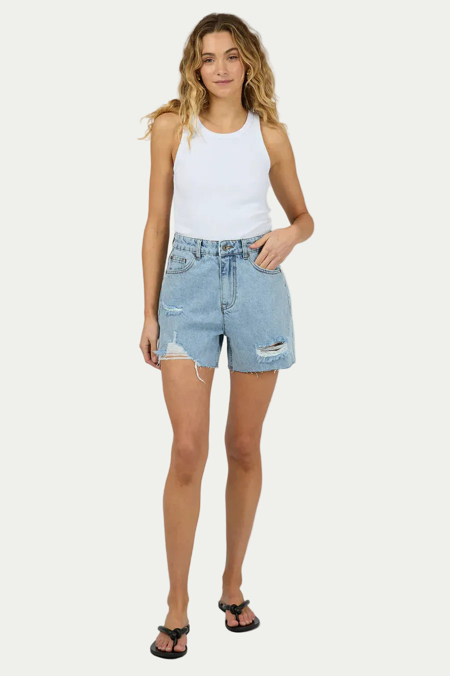SILENT THEORY KYIA SHORT DESTROYED - LIGHT BLUE - THE VOGUE STORE