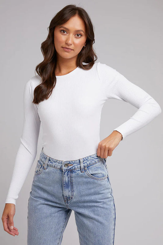 SILENT THEORY RIB LONG SLEEVE - WHITE - THE VOGUE STORE