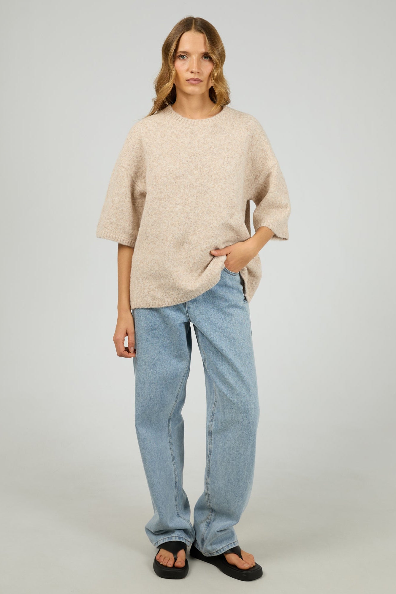 SILENT THEORY WILLOW KNIT TEE - OAT - THE VOGUE STORE