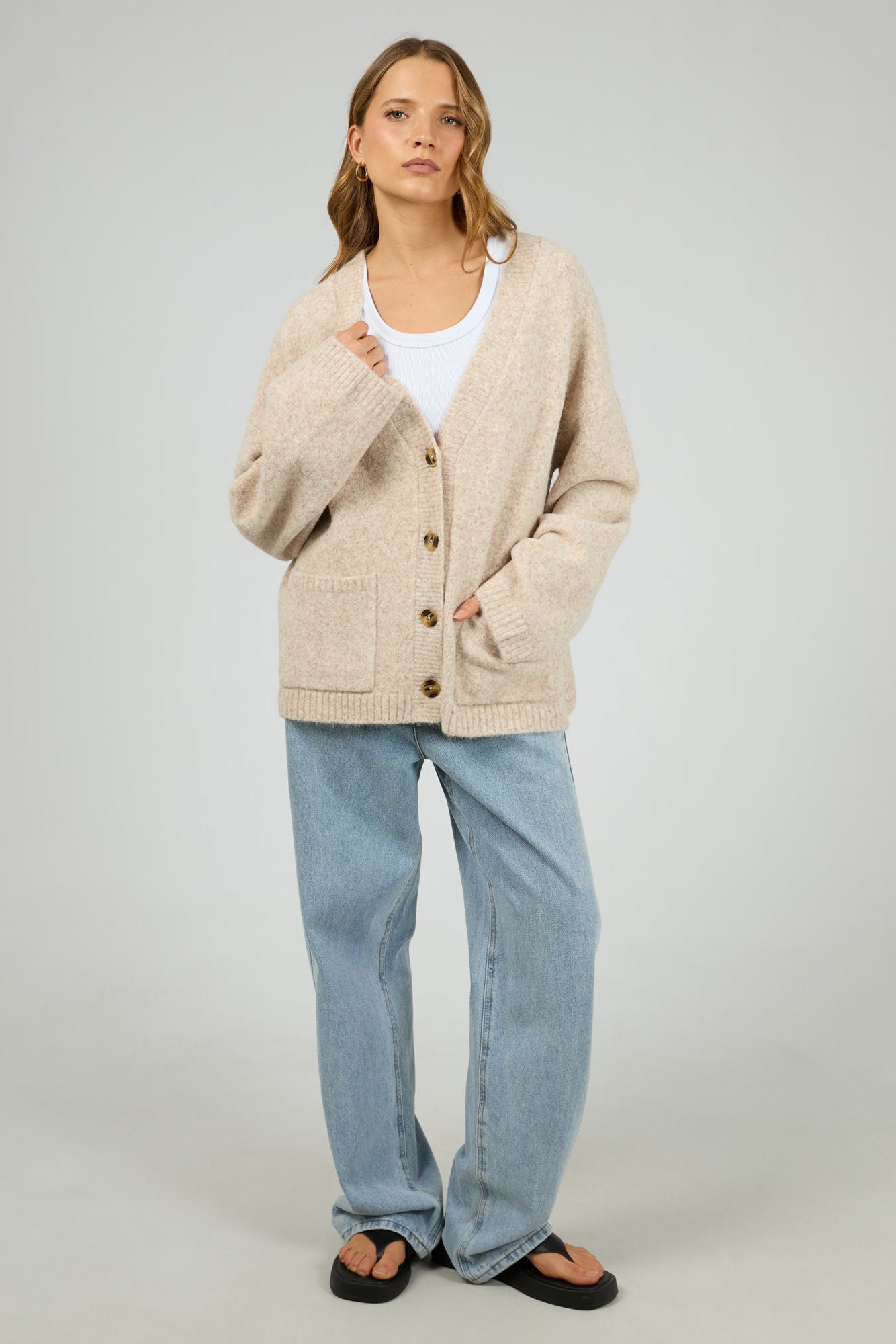 SILENT THEORY WILLOW KNIT CARDIGAN - OAT - THE VOGUE STORE