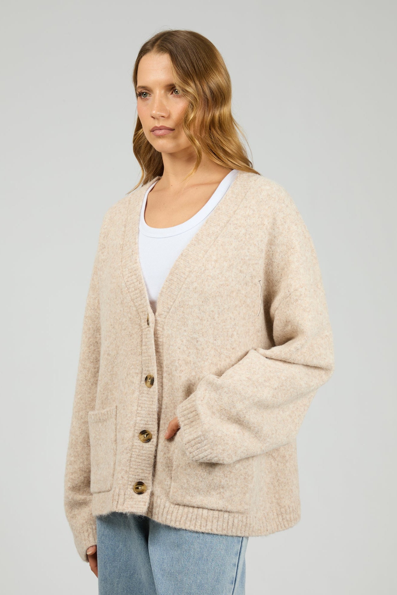 SILENT THEORY WILLOW KNIT CARDIGAN - OAT - THE VOGUE STORE