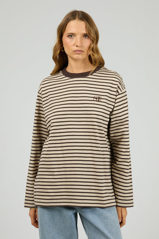 SILENT THEORY FOUNDATION STRIPE L/S TEE - CHOCOLATE - THE VOGUE STORE