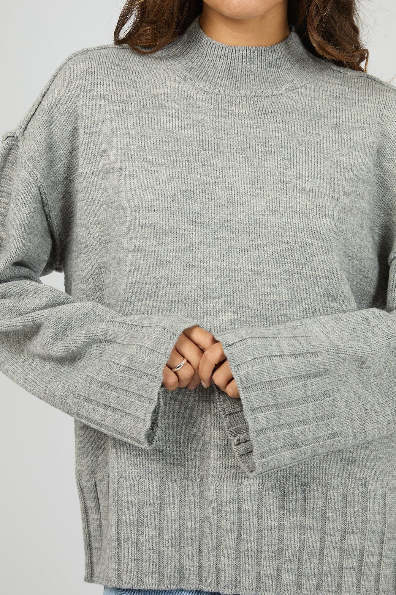 SILENT THEORY LOTUS KNIT JUMPER - GREY MARLE - THE VOGUE STORE
