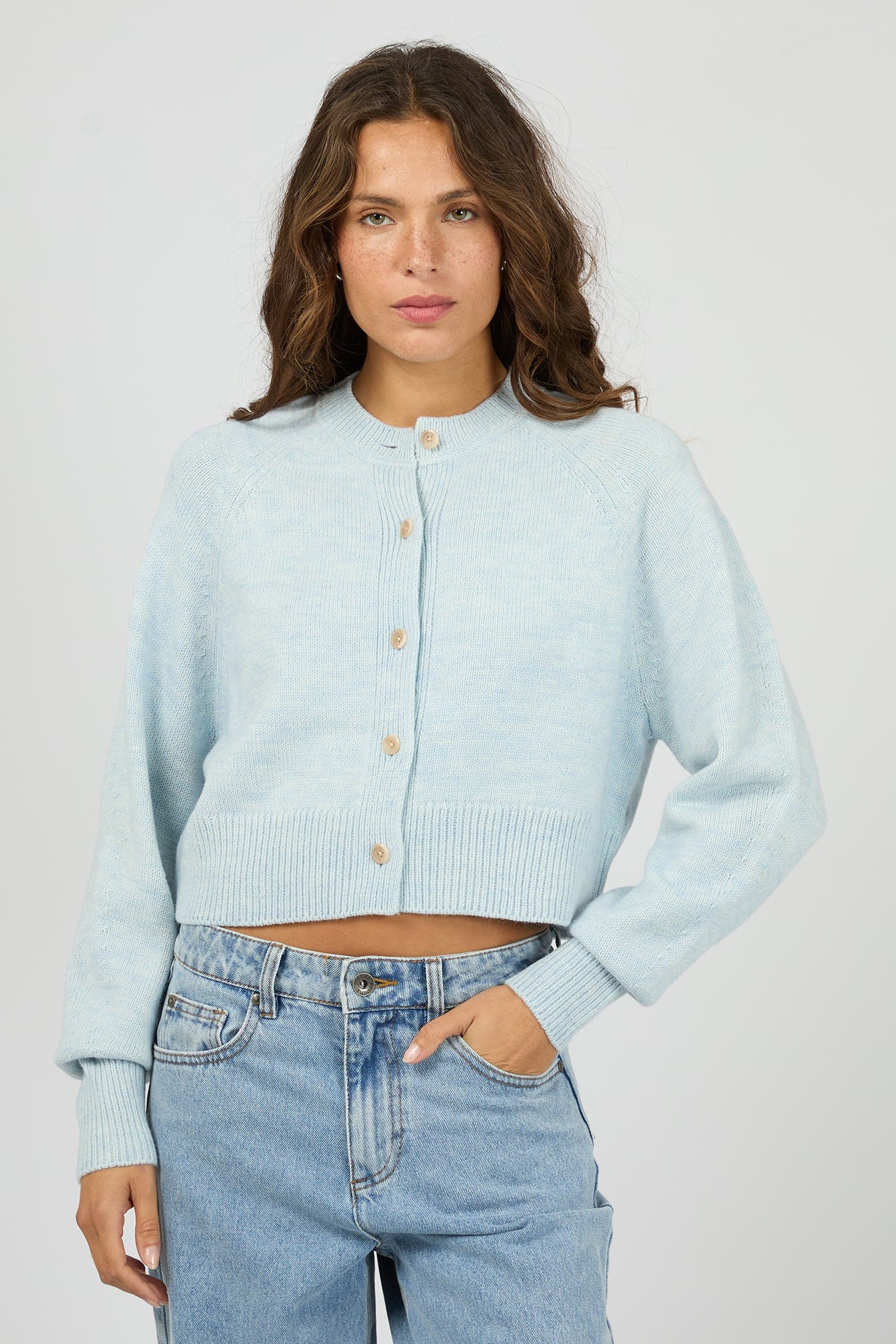 SILENT THEORY LOTUS KNIT CARDIGAN - LIGHT BLUE - THE VOGUE STORE